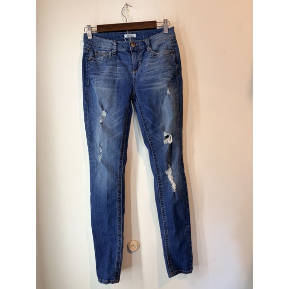 Vintage Y2k Mudd Low Rise Blue Skinny Jeans Distressed Size 5 - Picture 1 of 7